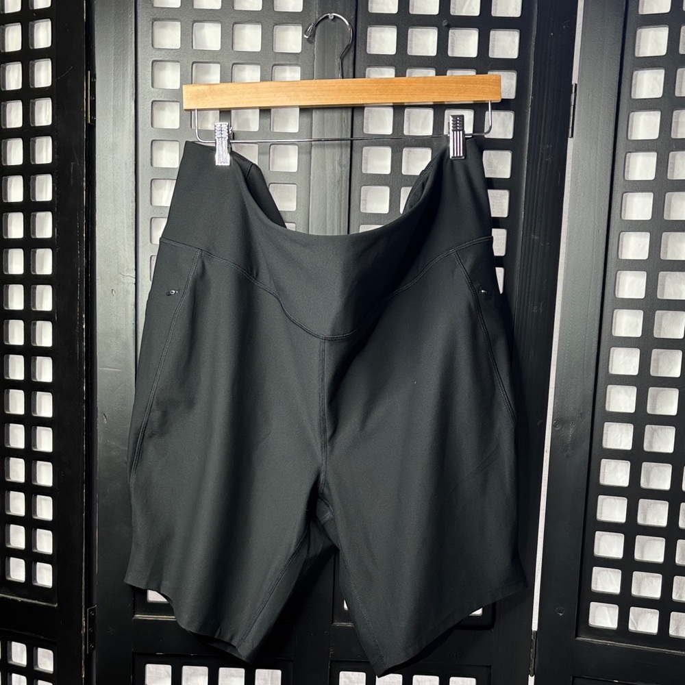 🖤 Eddie Bauer 3X High Waisted Workout Shorts Black Stretch Spandex Women's 🖤 - Picture 1 of 13